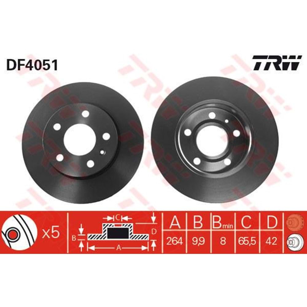 FREN DİSKİ ASTRA G-H ZAFİRA A COMBO C1.8 16V 264mm 5 BİJON ( ARKA ) -TRW-