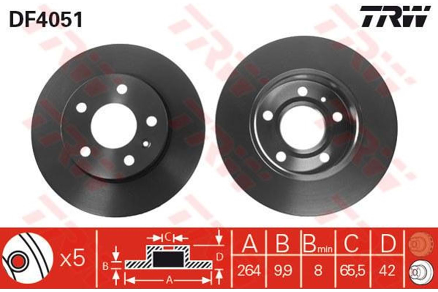 FREN DİSKİ ASTRA G ZAFİRA A COMBO C1.8 16V 264mm 5 BİJON ( ARKA ) -TRW-