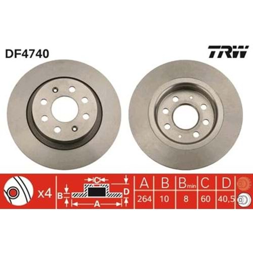 FREN DİSKİ CORSA E ADAM 264mm (ARKA) 13- -TRW-